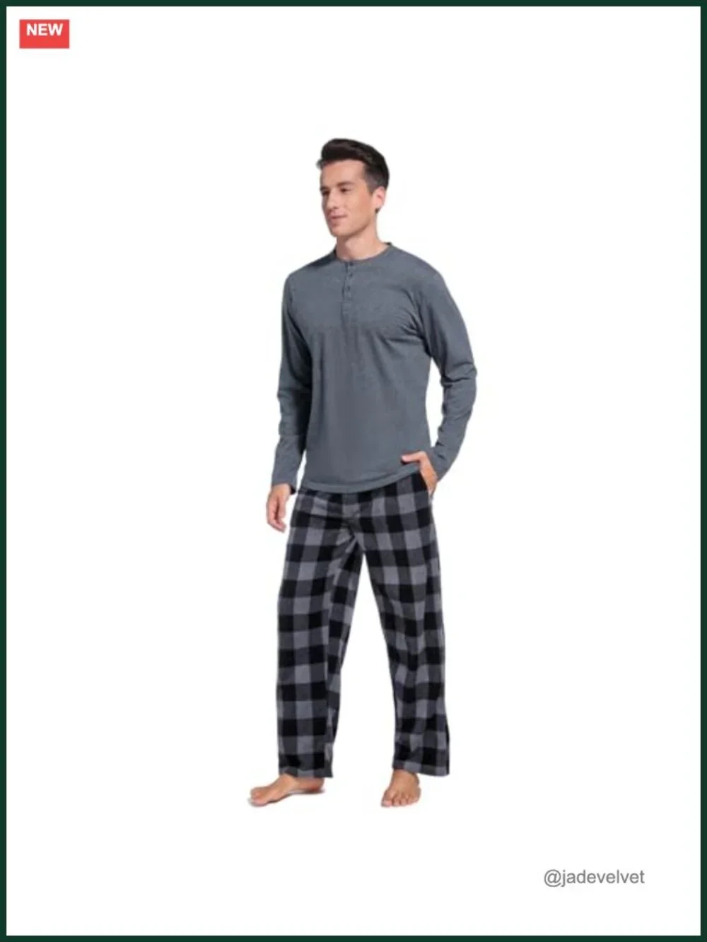 Men's Pajama Set - Flannel Pants & Cotton Top - Relaxed Fit Long Sleeve